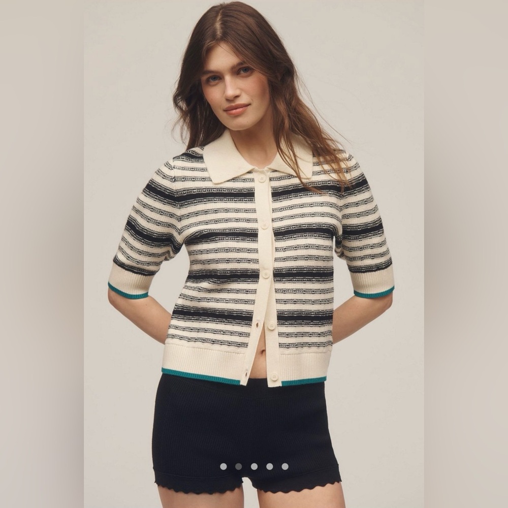 Anthropologie Maeve Kinsley Collared Crop Cardigan Sweater, XS